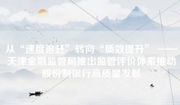 从“速度追赶”转向“质效提升” ——天津金融监管局推出监管评价体系推动股份制银行高质量发展
