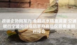 政银企协同发力 金融活水精准滴灌 交通银行宁波分行成功举办高新区普惠金融对接会
