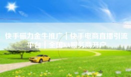 快手磁力金牛推广｜快手电商直播引流平台｜全国KA服务商开户