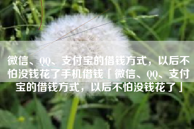 微信、QQ、支付宝的借钱方式，以后不怕没钱花了手机借钱「微信、QQ、支付宝的借钱方式，以后不怕没钱花了」