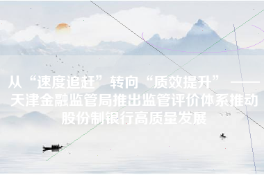从“速度追赶”转向“质效提升” ——天津金融监管局推出监管评价体系推动股份制银行高质量发展